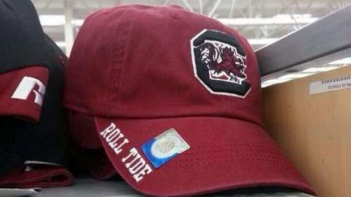 South Carolina hat says 'Roll Tide' on the brim, appeals to no one