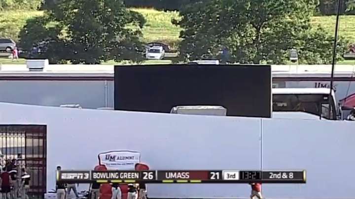 UMass' video board falls over in game against Bowling Green UMass' video board falls over in game against Bowling Green