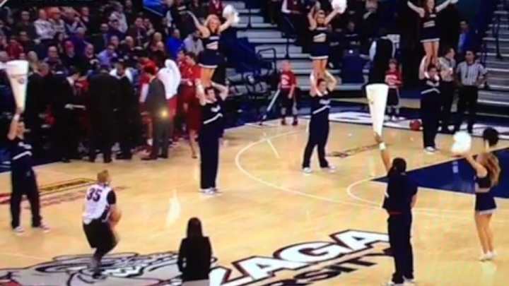 Gonzaga student's wildly off target half-court shot somehow goes in