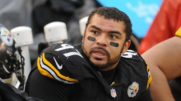 Cameron Heyward chest bump sends Joey Porter to the ground Cameron Heyward chest bump sends Joey Porter to the ground