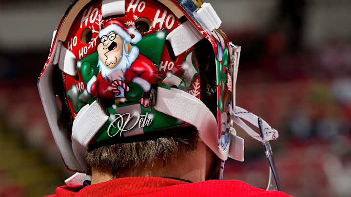 Red Wings goaltender Petr Mrazek breaks out festive holiday mask