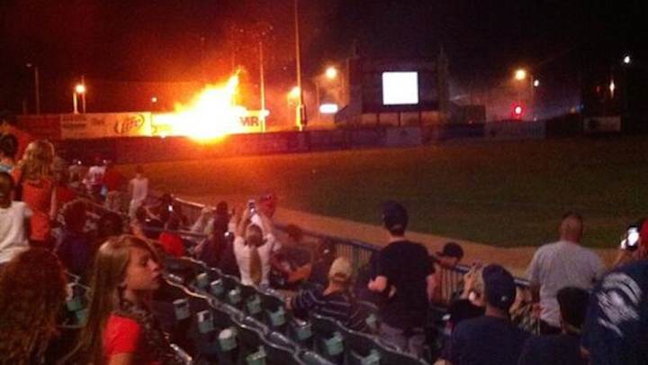 Minor league baseball team celebrates Independence Day by lighting stadium on fire