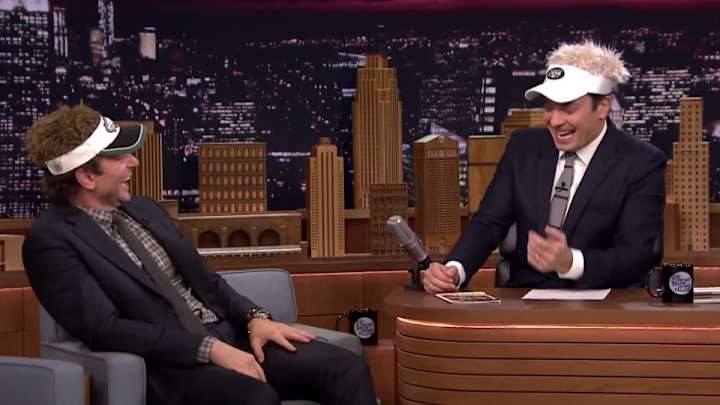 Dumb NFL visors help derail Jimmy Fallon's Bradley Cooper interview Dumb NFL visors help derail Jimmy Fallon's Bradley Cooper interview