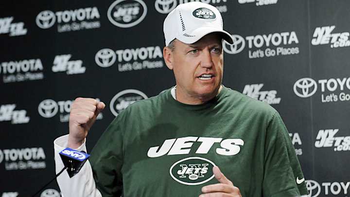 Jets coach Rex Ryan runs with bulls twice in Pamplona