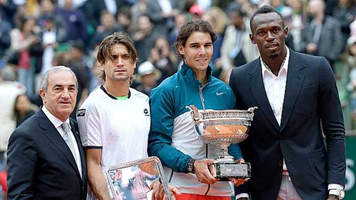 Usain Bolt watches French Open final, presents Rafael Nadal with trophy