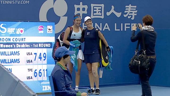 Serena smashes racket after double fault on match point in doubles loss