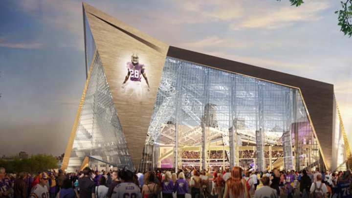 The Vikings Welcome Both Snow and Sun with the Sharp, Clear Roof On Their Stadium
