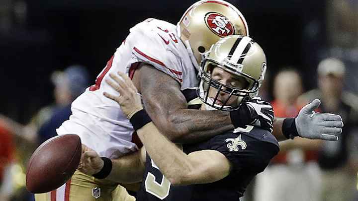 49ers' Donte Whitner says Saints' QB Drew Brees 'can't take a hit'