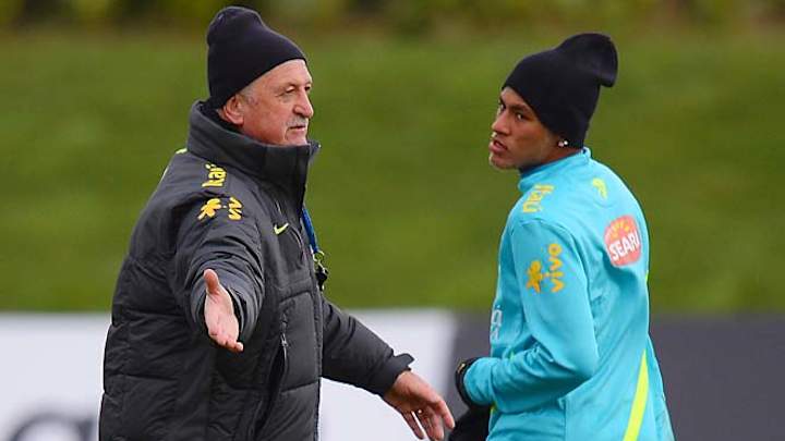 Brazil coach Luiz Felipe Scolari stands up for Neymar