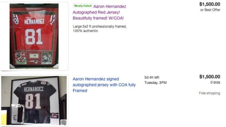 An Outlaw Bidder Is Toying with Sellers of Aaron Hernandez Memorabilia on eBay An Outlaw Bidder Is Toying with Sellers of Aaron Hernandez Memorabilia on eBay