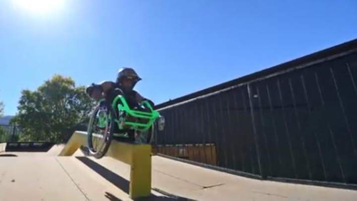 Watch a Man Go Wild in His Wheelchair on Skateboard Ramps