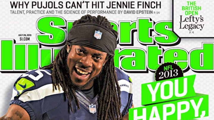 Seahawks' cornerback Richard Sherman on July 29 cover of Sports Illustrated