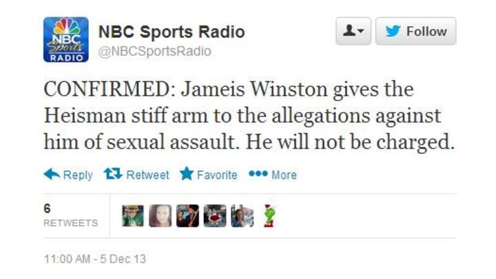 NBC Sports Radio Twitter Makes Tasteless Joke about Jameis Winston News NBC Sports Radio Twitter Makes Tasteless Joke about Jameis Winston News