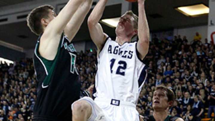 Utah State basketball player Danny Berger improving Utah State basketball player Danny Berger improving