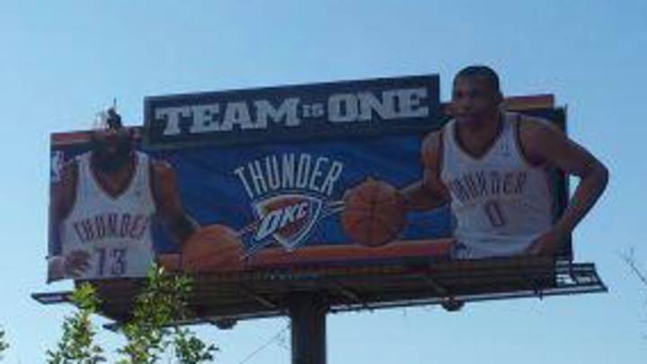 Photo: Thunder scrub James Harden from Oklahoma City billboard Photo: Thunder scrub James Harden from Oklahoma City billboard