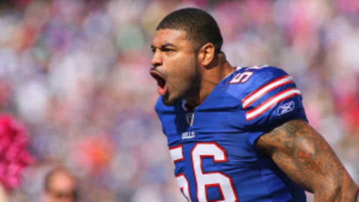 Shawne Merriman, Bills defensive end, returns to practice after off-season Achilles surgery