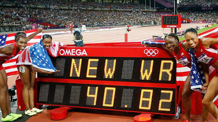 U.S. women erase embarrassment of 2008 with world record in 4x100 U.S. women erase embarrassment of 2008 with world record in 4x100