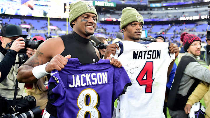 Deshaun Watson Gives Lamar Jackson 'MVP' Jersey in Postgame Swap