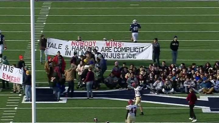 Harvard-Yale Game Delayed Due to Climate Change Protest on Field Harvard-Yale Game Delayed Due to Climate Change Protest on Field