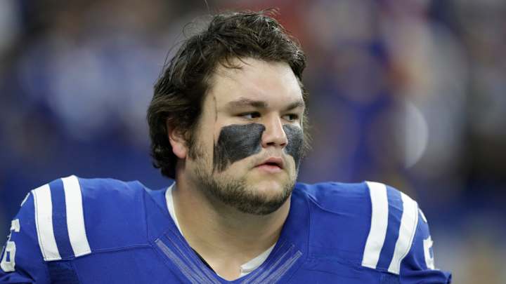 WATCH: Quenton Nelson, Bucs Punter Exchange Words After Pregame Kick Hits Colts Lineman in the Head
