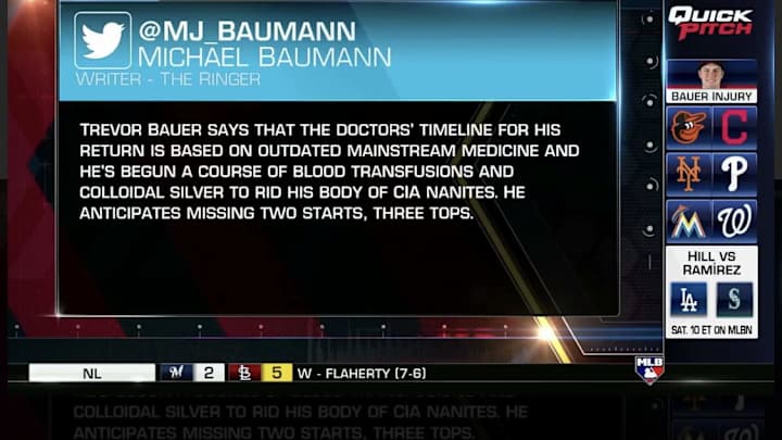 Indians Pitcher Trevor Bauer Fires Back Regarding Reports He’s Using “Transfusions” to Get Back to Health