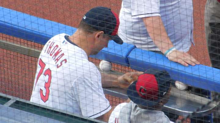 Former Browns OL Joe Thomas Throws Out the First Pitch Before the Indians-Brewers Game