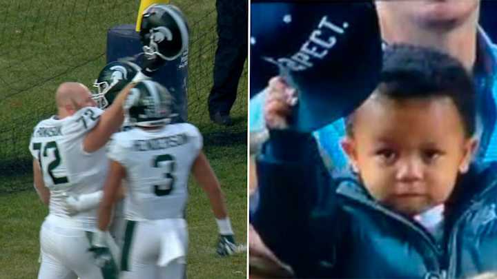 Michigan State DT Mike Panasiuk Gets Pick Six, Flagged for Hat Tip Celebration Michigan State DT Mike Panasiuk Gets Pick Six, Flagged for Hat Tip Celebration