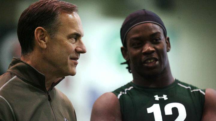 Michigan State Defensive Coordinator Pat Narduzzi Sits Happily With His Linebackers Michigan State Defensive Coordinator Pat Narduzzi Sits Happily With His Linebackers