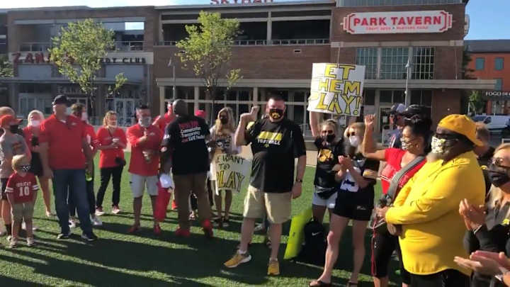 Protests Take Place Outside Big Ten Headquarters Protests Take Place Outside Big Ten Headquarters