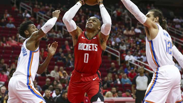 Westbrook and Adams go At It During a Timeout in Game Four