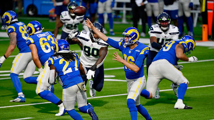 Jared Goff sizzles, Rams blitz Hawks to climb atop NFC West