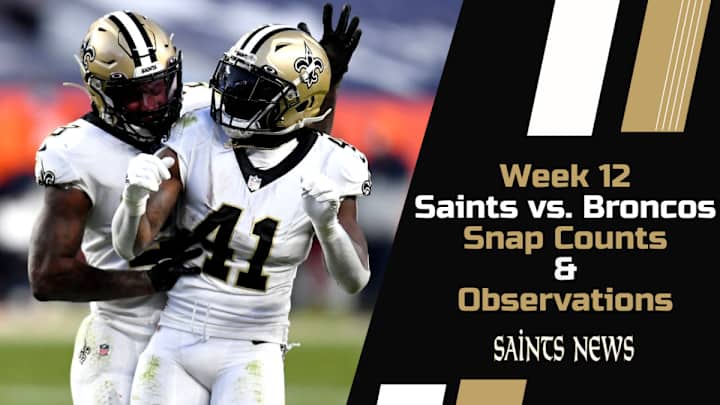Week 12 Saints Snap Counts and Observations Week 12 Saints Snap Counts and Observations
