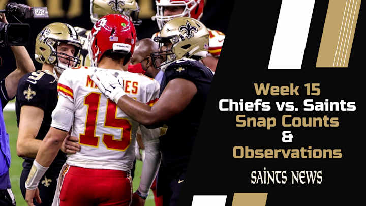 Week 15 Saints Snap Counts and Observations Week 15 Saints Snap Counts and Observations