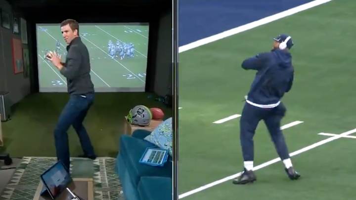 Eli Manning Replicates Dak Prescott's Warmup Dance on 'Monday Night Football' Broadcast Eli Manning Replicates Dak Prescott's Warmup Dance on 'Monday Night Football' Broadcast