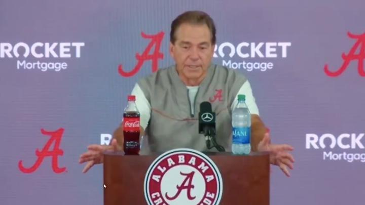 Reporter's Baby Crashes Nick Saban's Press Conference Reporter's Baby Crashes Nick Saban's Press Conference