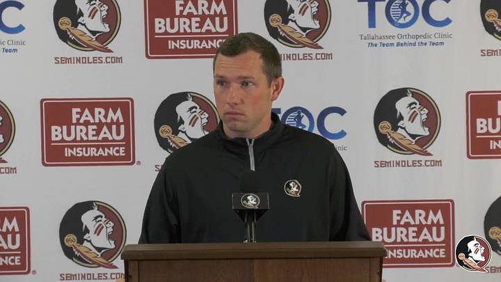 FSU offensive coordinator Kenny Dillingham gets emotional when speaking about his players