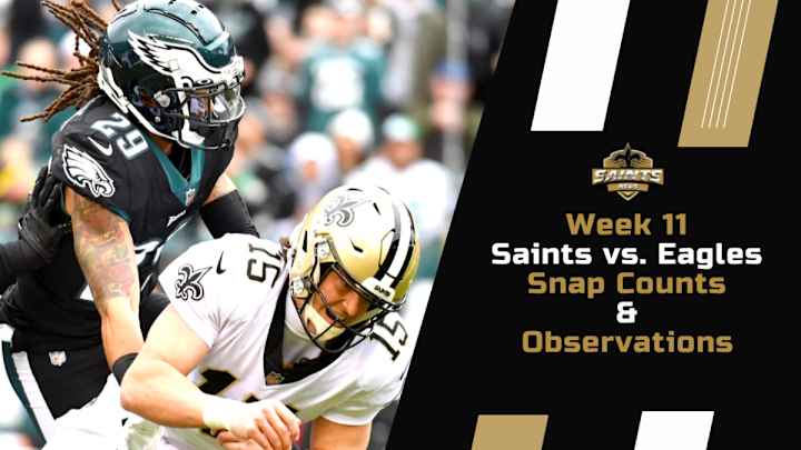 Week 11 Saints Snap Counts and Observations