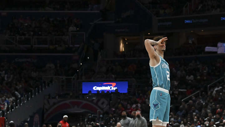 WATCH: LaMelo Ball Drains Three Near Midcourt Logo WATCH: LaMelo Ball Drains Three Near Midcourt Logo