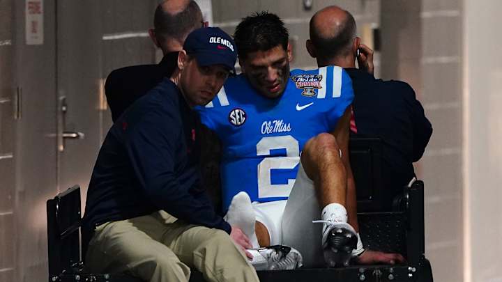 Video: Ole Miss QB Matt Corral Suffers Leg Injury, Carted Off Field vs. Baylor