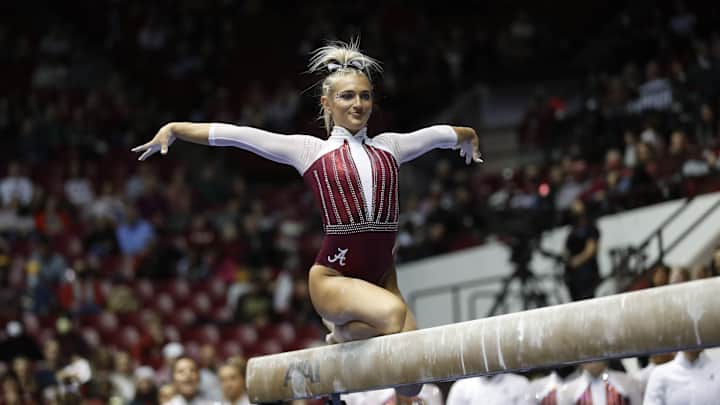 Strong Finish on Beam Lifts Alabama Gymnastics to Highest Road Score of Season Strong Finish on Beam Lifts Alabama Gymnastics to Highest Road Score of Season