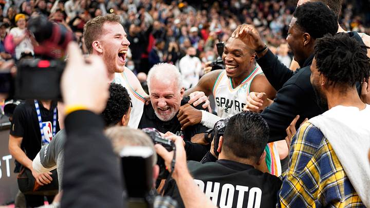 Spurs Players Mob Gregg Popovich in Celebration After Record-Setting Victory Spurs Players Mob Gregg Popovich in Celebration After Record-Setting Victory