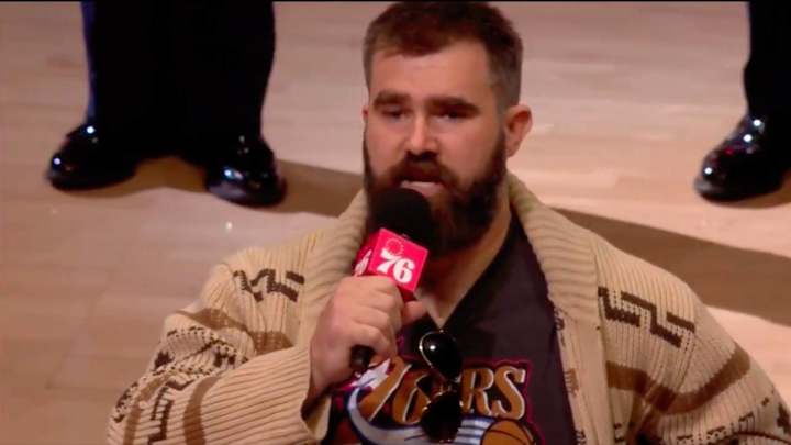 Watch: Eagles’ Jason Kelce Sings National Anthem For Charity Before Nuggets-76ers Game Watch: Eagles’ Jason Kelce Sings National Anthem For Charity Before Nuggets-76ers Game