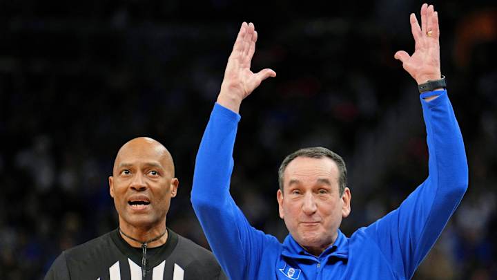 Coach K Jokes With Referee During Duke vs. Texas Tech Game