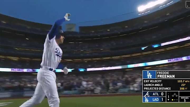 Watch: Freddie Freeman Blasts First Home Run As A Dodger in First At-Bat Against Braves