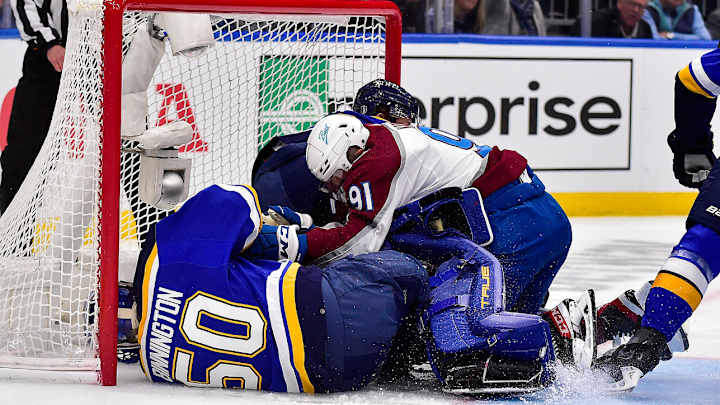 Blues Goaltender Jordan Binnington Throws Water Bottle at Avs’ Nazem Kadri During Interview, per Report