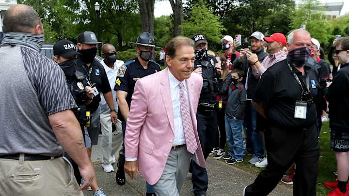 Nick Saban Trolls Offense, Nearly Trampled During Alabama's Spring Game