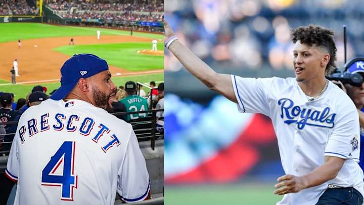 QBs Dak (Cowboys) & Mahomes (Chiefs) Hang With Rangers At Ballpark QBs Dak (Cowboys) & Mahomes (Chiefs) Hang With Rangers At Ballpark