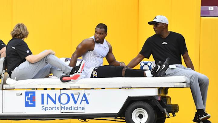 Watch: Ravens Star Running Back JK Dobbins Carted Off With Knee Injury
