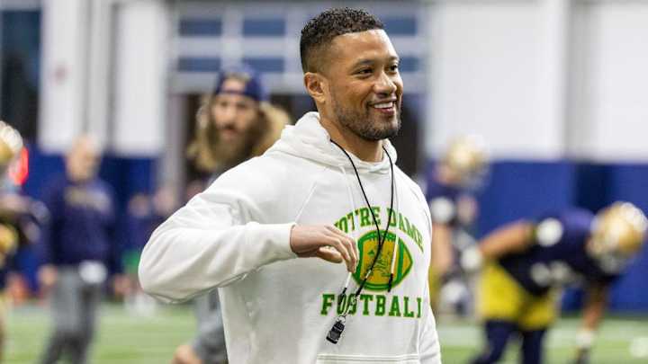 Notre Dame Notebook: Marcus Freeman Talks Under Armour, Guard Battle, Captains Notre Dame Notebook: Marcus Freeman Talks Under Armour, Guard Battle, Captains