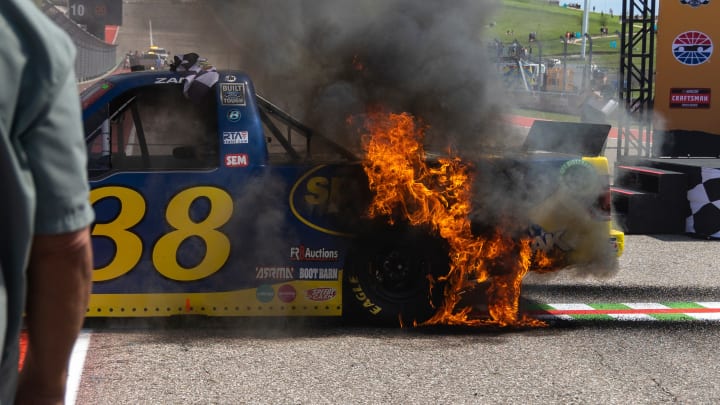 Zane Smith’s NASCAR Truck Bursts Into Flames After Celebratory Burnout